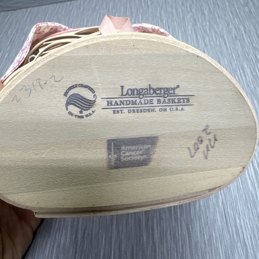 Longaberger Hope Basket Breast Cancer Awareness w/ Liner Protector Pink 2002 - Picture 6 of 10